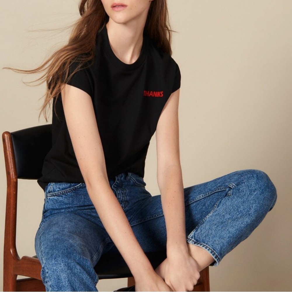 NWOT - Sandro Thanks Tee, black with red lettering, size 1 (small)